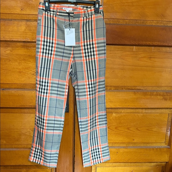 GREY LAB Pants - Plaid Stretch Women’s Pants in Orange and Gray